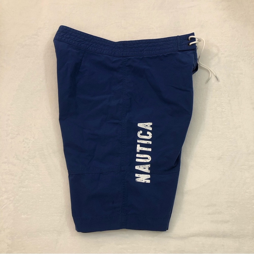 Nautica Swim Co Blue Cargo Beach Pool Swim Trunks Board Shorts Mens waist 32.